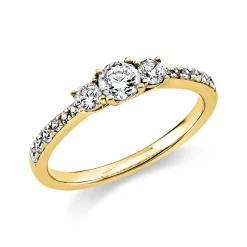 Ring aus 750 Gold Gelbgold 15 Diamanten 0,59ct TW-SI B:2,1mm 4er-Krappe