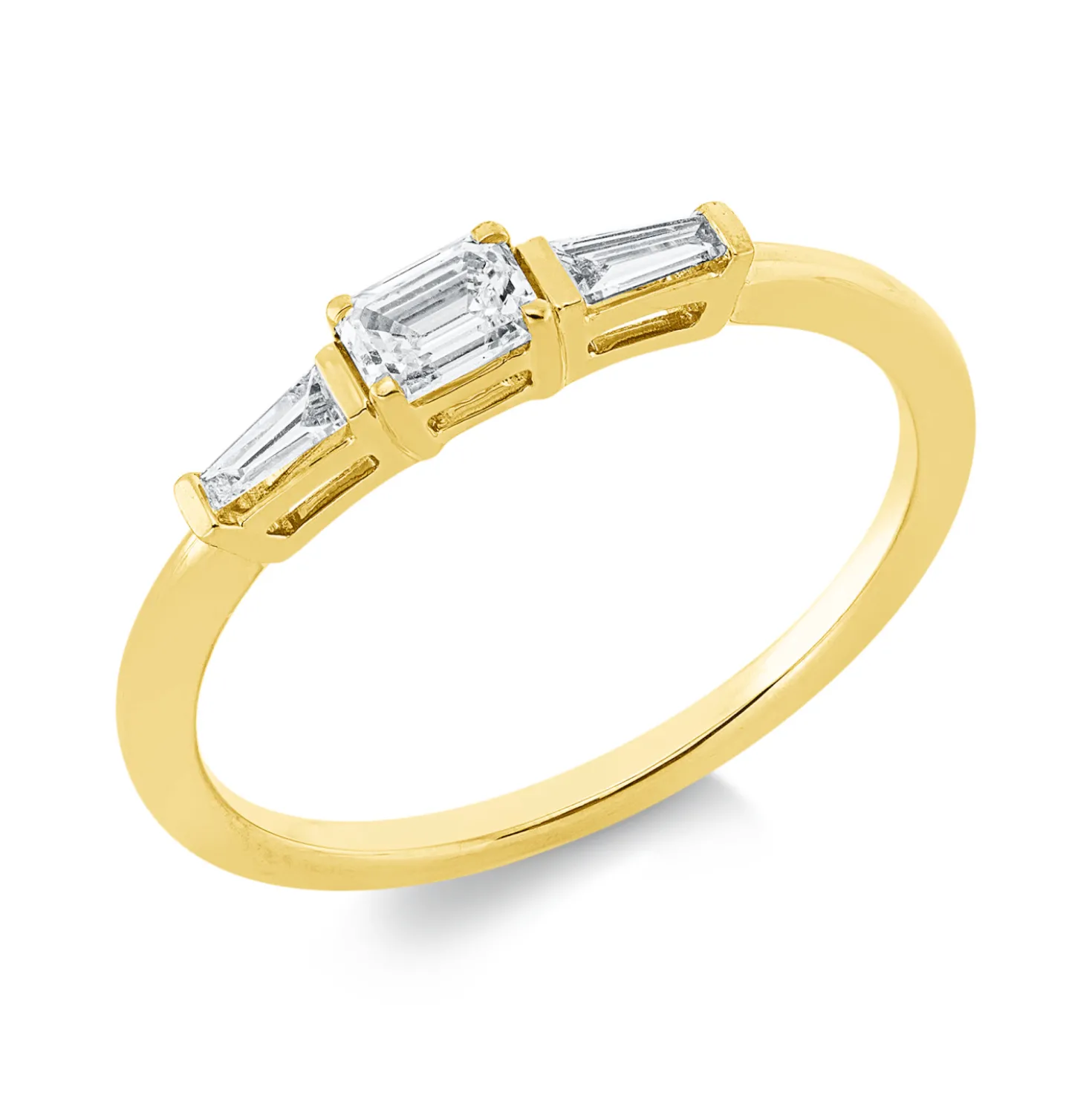 Ring aus 750 Gold Gelbgold 3 Diamanten 0,32ct TW-SI B:3,1mm 4er-Krappe