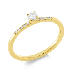 Ring aus 750 Gold Gelbgold 11 Diamanten 0,19ct TW-SI B:3,3mm 4er-Krappe