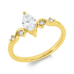 Ring aus 750 Gold Gelbgold 5 Diamanten 0,61ct TW-SI B:8,9mm 2er-Krappe