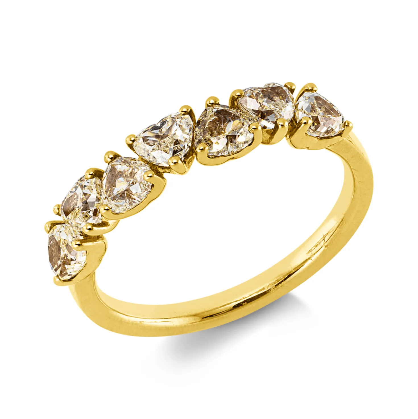 Ring aus 750 Gold Gelbgold 7 Diamanten Herz-Schliff 1,48ct gelb B:3,6mm