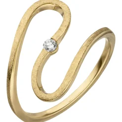 Ring aus 585 Gold Gelbgold gewellte Form Brillant 0,05 Ct Fingerring Damen