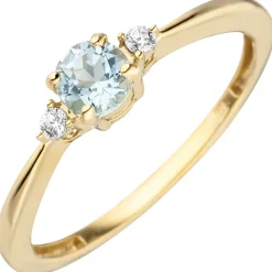 Ring aus 333 Gold Gelbgold mit Blautopas hellblau blau & Zirkonia schmall