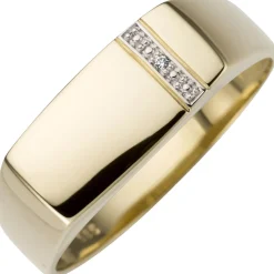 Ring aus 585 Gold Gelbgold mit Diamant 0.005Ct Brillant flach glänzend schlicht