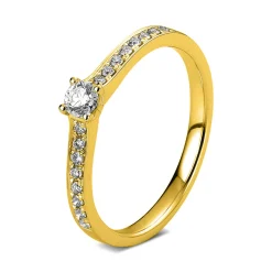 Ring aus 750 Gold Gelbgold mit 17 Diamanten Brillanten 0,29 Ct. 4er-Krappe