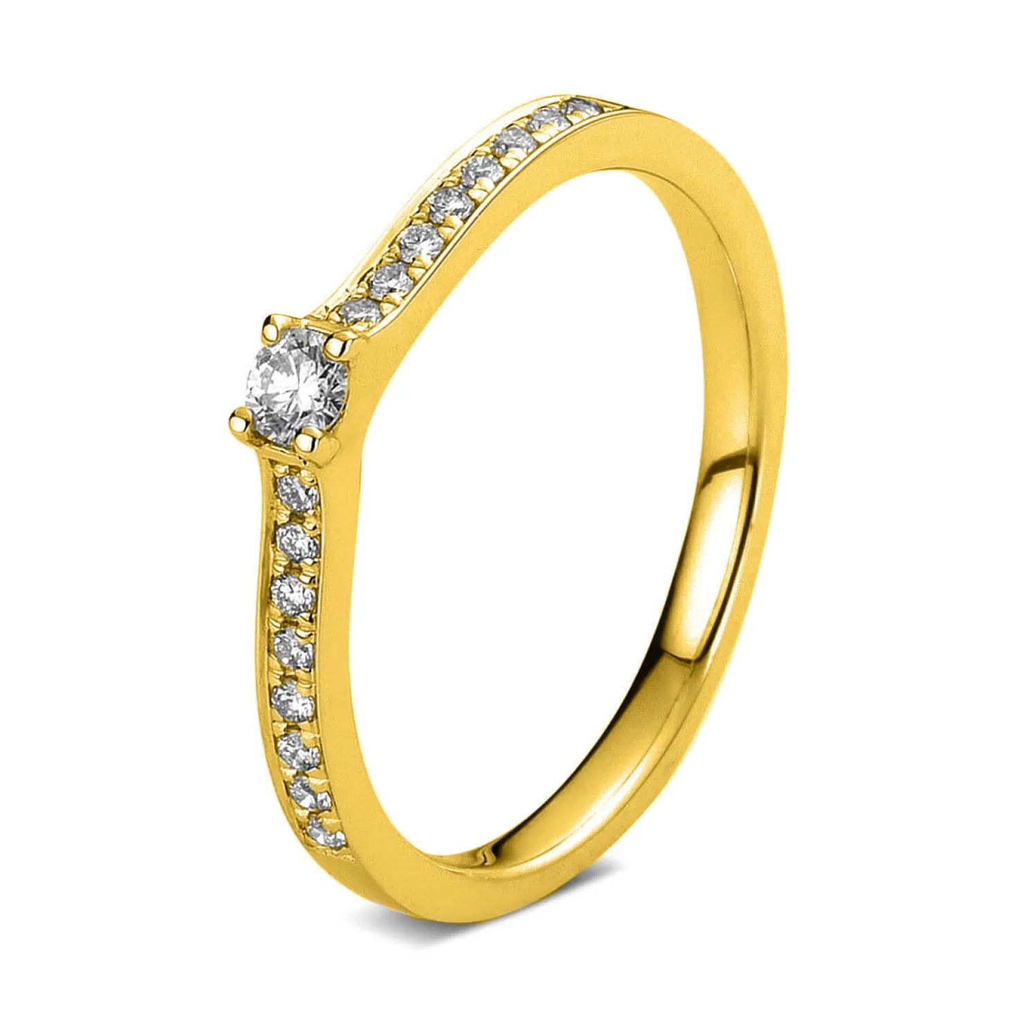 Ring aus 585 Gold Gelbgold mit 17 Diamanten Brillanten 0,22 Ct. 4er-Krappe
