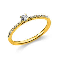 Ring aus 585 Gold Gelbgold mit 19 Diamanten Brillanten 0,22 Ct. 4er-Krappe