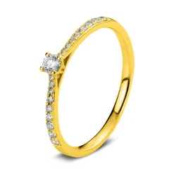 Ring aus 585 Gold Gelbgold mit 19 Diamanten Brillanten 0,22 Ct. 4er-Krappe