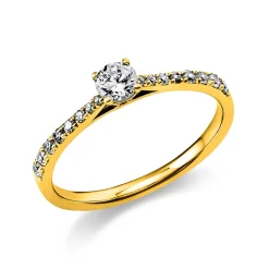 Ring aus 750 Gold Gelbgold mit 17 Diamanten Brillanten 0,37 Ct. 4er-Krappe