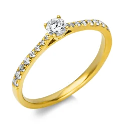 Ring aus 750 Gold Gelbgold mit 17 Diamanten Brillanten 0,37 Ct. 4er-Krappe