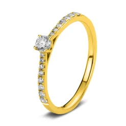 Ring aus 750 Gold Gelbgold mit 17 Diamanten Brillanten 0,30 Ct. 4er-Krappe