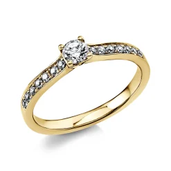 Ring aus 585 Gold Gelbgold mit 17 Diamanten Brillanten 0,35 Ct. 4er-Krappe