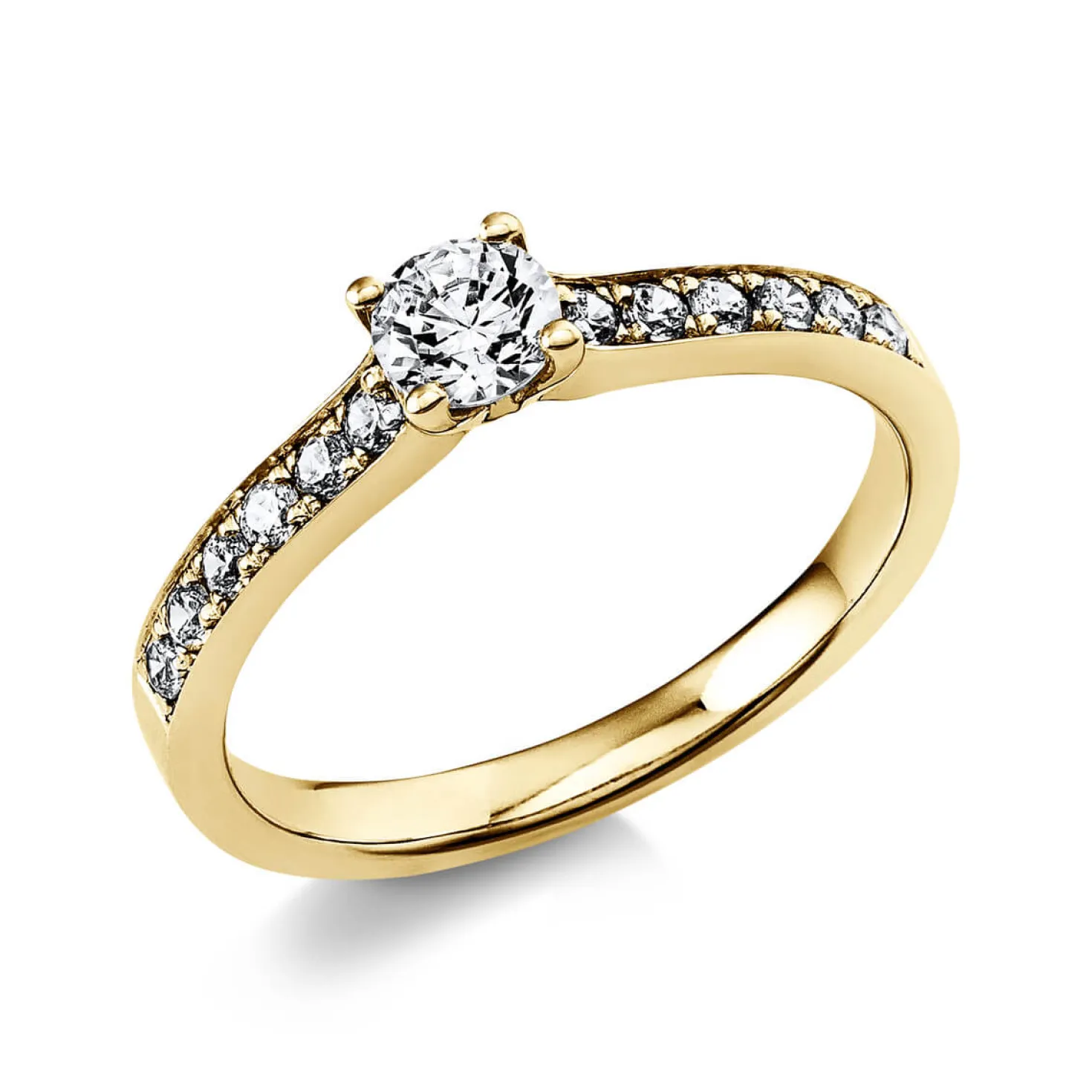 Ring aus 585 Gold Gelbgold mit 17 Diamanten Brillanten 0,43 Ct. 4er-Krappe