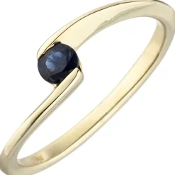 Ring aus 333 Gold Gelbgold mit Safir Saphir blau dunkelblau Goldring schlicht