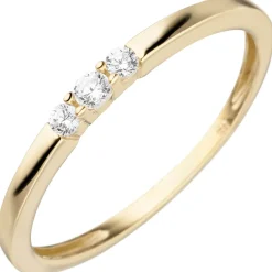 Ring aus 333 Gold Gelbgold mit 3 Zirkonia Goldring 2,1mm schmal Dreistein Damen