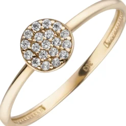 Ring aus 333 Gold Gelbgold mit 19 Zirkonia Goldring Ringkopf flach rund Ø6,3mm