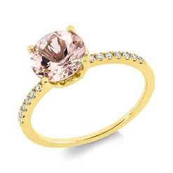 Ring aus 750 Gold Gelbgold Morganit 1,68ct 14 Diamanten 0,11ct TW-SI B:8mm