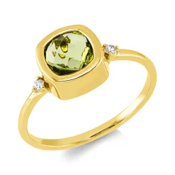 Ring aus 750 Gold Gelbgold Peridot 1,09ct 2 Brillanten 0,03ct TW-SI B:8mm