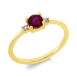 Ring aus 750 Gold Gelbgold Rubin 0,6ct 2 Brillanten 0,05ct TW-SI B:4,5mm 4er-Krappe
