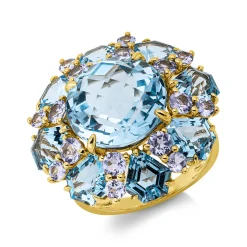 Ring aus 750 Gold Gelbgold 25 Tansanite 15,1ct blau B:22,5mm