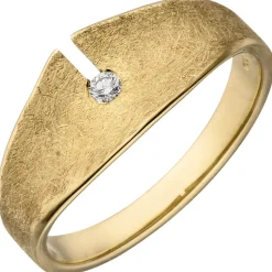 Ring aus 585 Gold Gelbgold teil-eismatt Brillant 0,04 Ct Fingerring Damen
