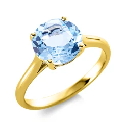 Ring aus 750 Gold Gelbgold Topas 3,4ct skyblue Ø8,8mm 4er-Krappe