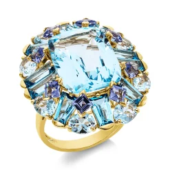 Ring aus 750 Gold Gelbgold 27 Topase 22,7ct skyblue B:25,2mm