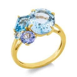 Ring aus 750 Gold Gelbgold 4 Topase 6,7ct Swissblue B:13,2mm