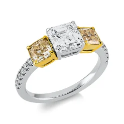 Ring aus 750 Gold gelb/weiß 15 Diamanten 2,7ct B:6mm 4er-Krappe