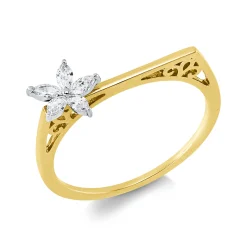 Ring aus 750 Gold gelb/weiß 5 Diamanten Navette-Schliff 0,16ct TW-SI B:7mm
