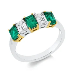 Ring aus 750 Gold gelb/weiß 3 Smaragde 1,08ct grün mit Diamanten B:5,2mm