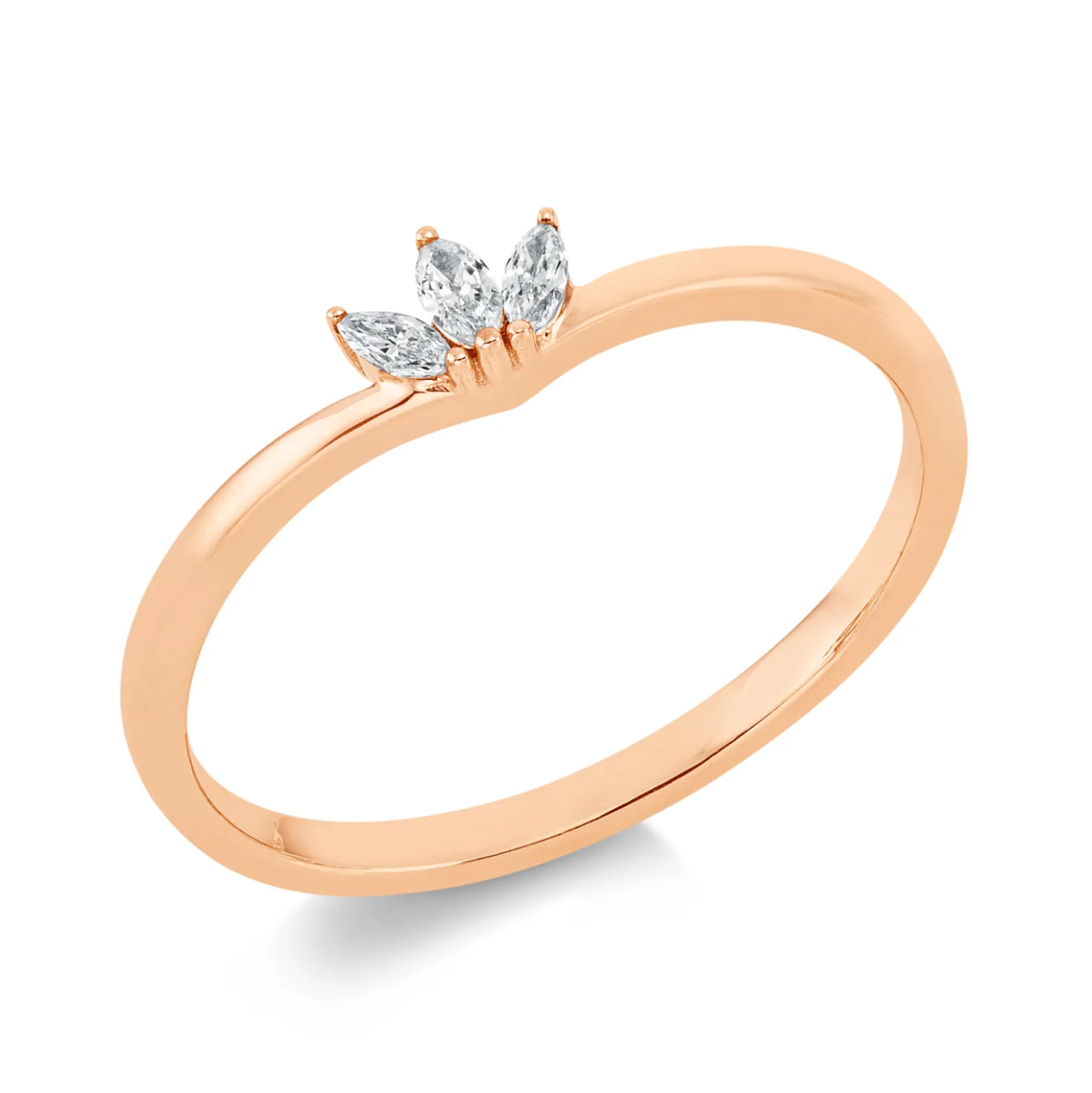 Ring aus 750 Gold Rotgold 3 Diamanten Navette-Schliff 0,1ct TW-SI B:3,9mm