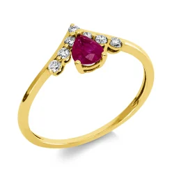 Ring aus 750 Gold Rotgold Rubin 0,39ct rot 7 Brillanten 0,13ct F-SI B:8,1mm