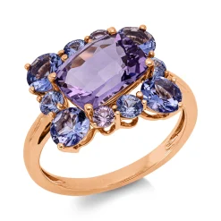 Ring aus 750 Gold Rotgold 11 Saphire 4,57ct blau B:12mm