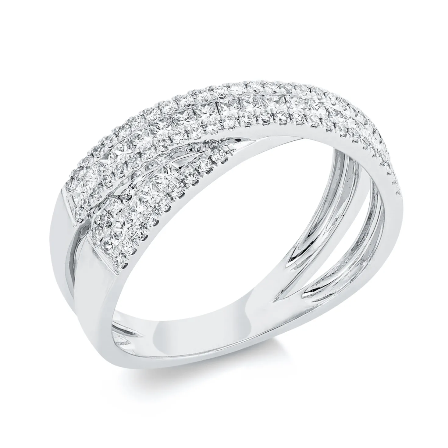 Ring aus 750 Gold Weißgold 107 Diamanten 0,64ct TW-SI B:7,4mm