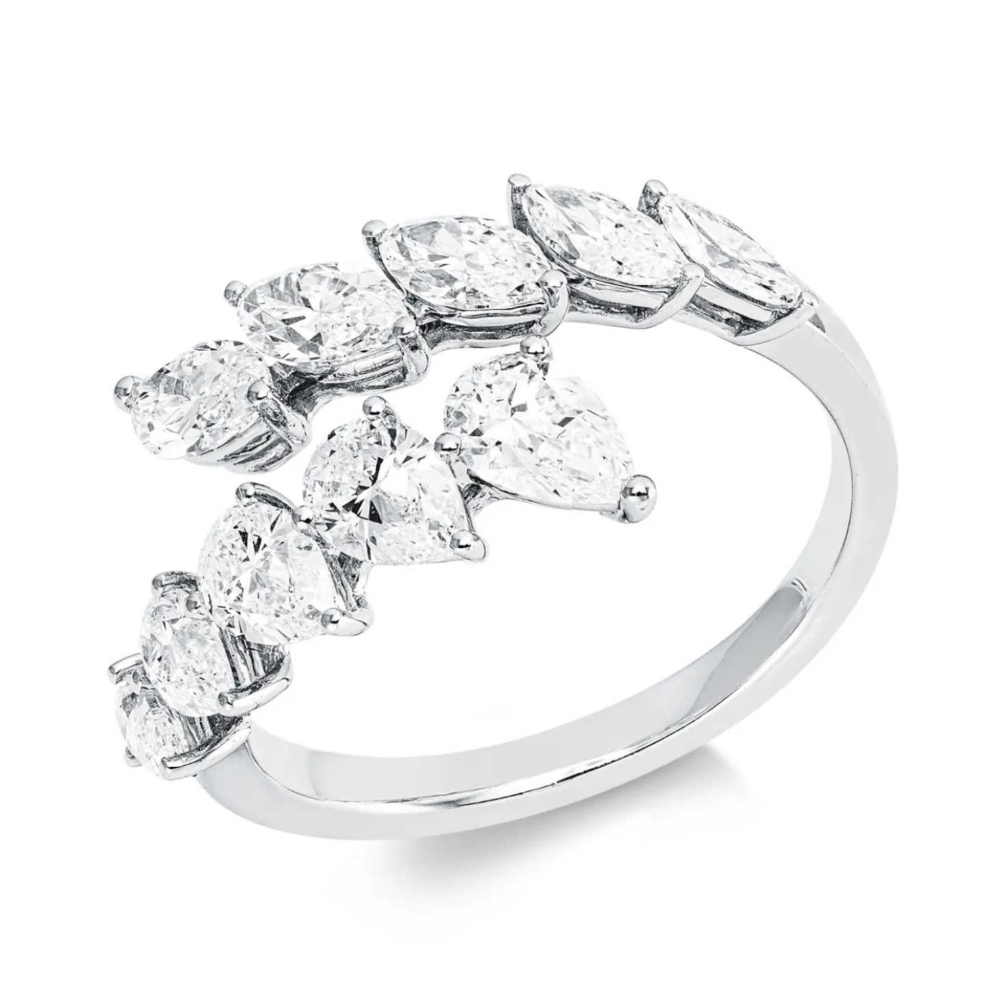 Ring aus 750 Gold Weißgold 10 Diamanten 2,1ct TW-SI B:10,9mm