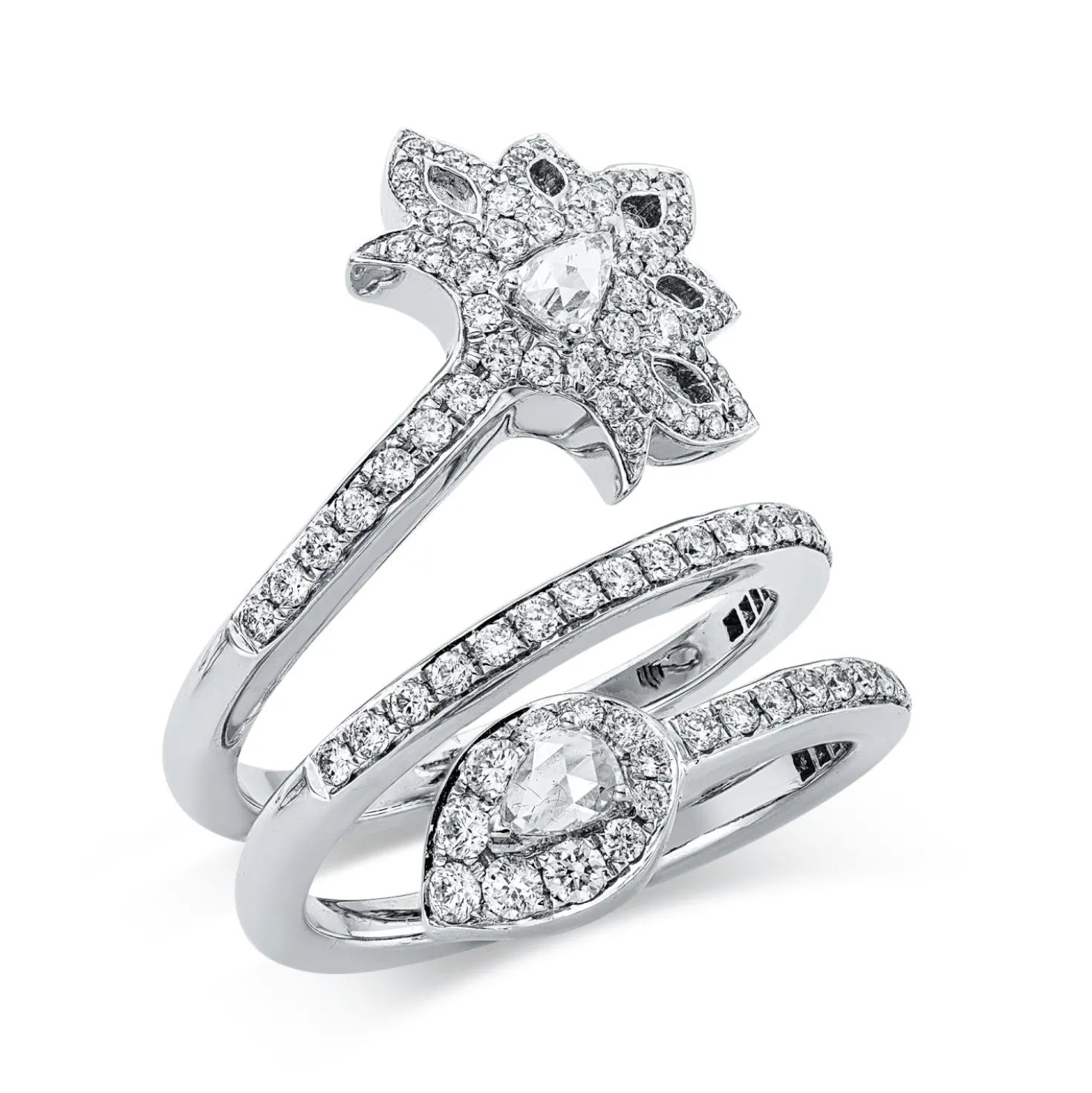Ring aus 750 Gold Weißgold 110 Diamanten 1,49ct TW-SI B:25,5mm