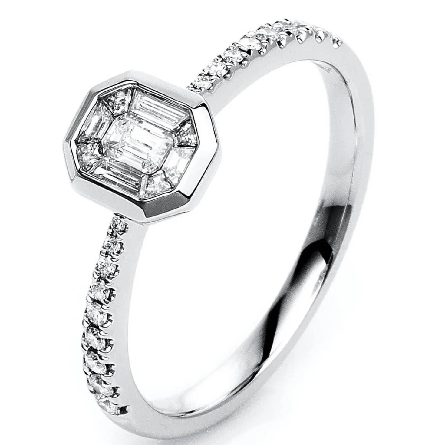 Ring aus 750 Gold Weißgold 27 Diamanten 0,37ct TW-SI B:6,3mm