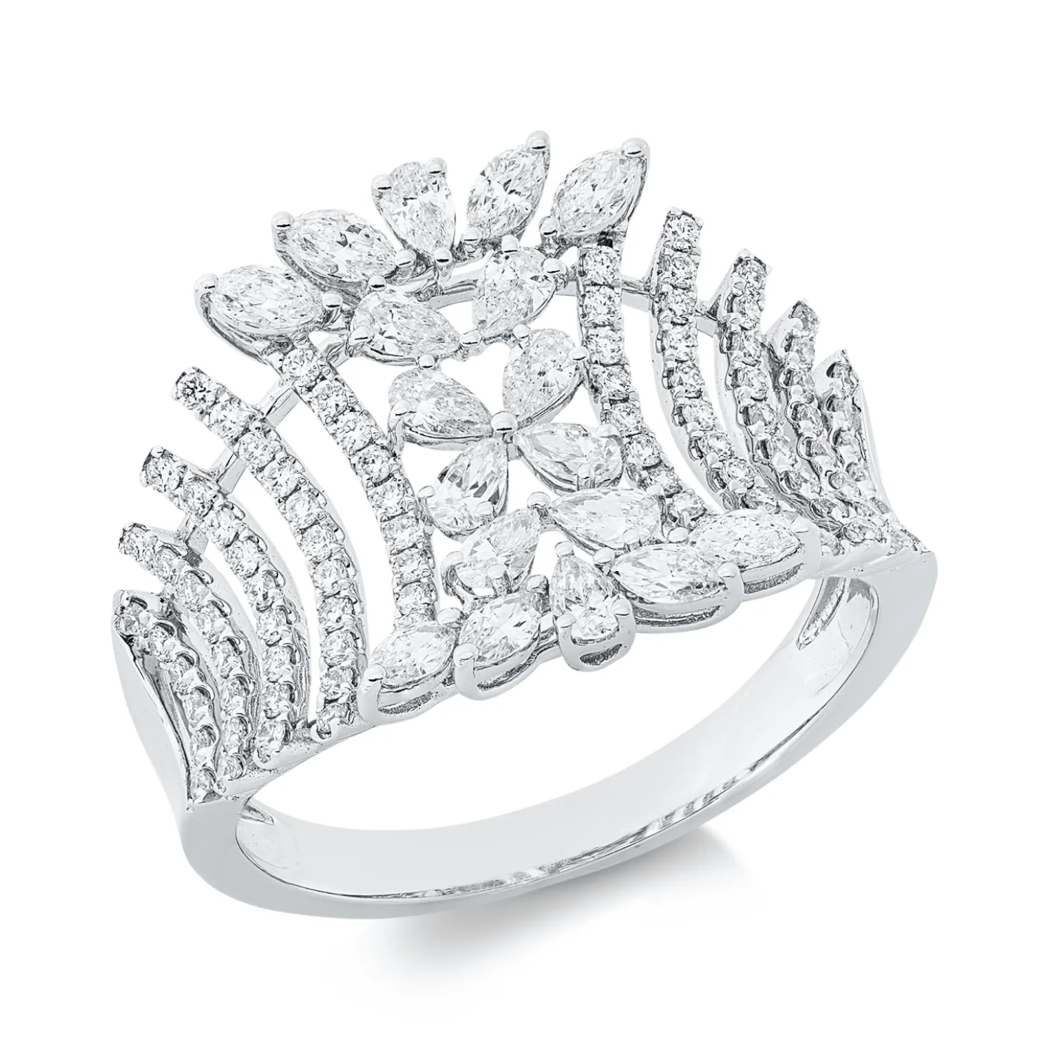 Ring aus 750 Gold Weißgold 104 Diamanten 0,97ct TW-SI B:15,3mm
