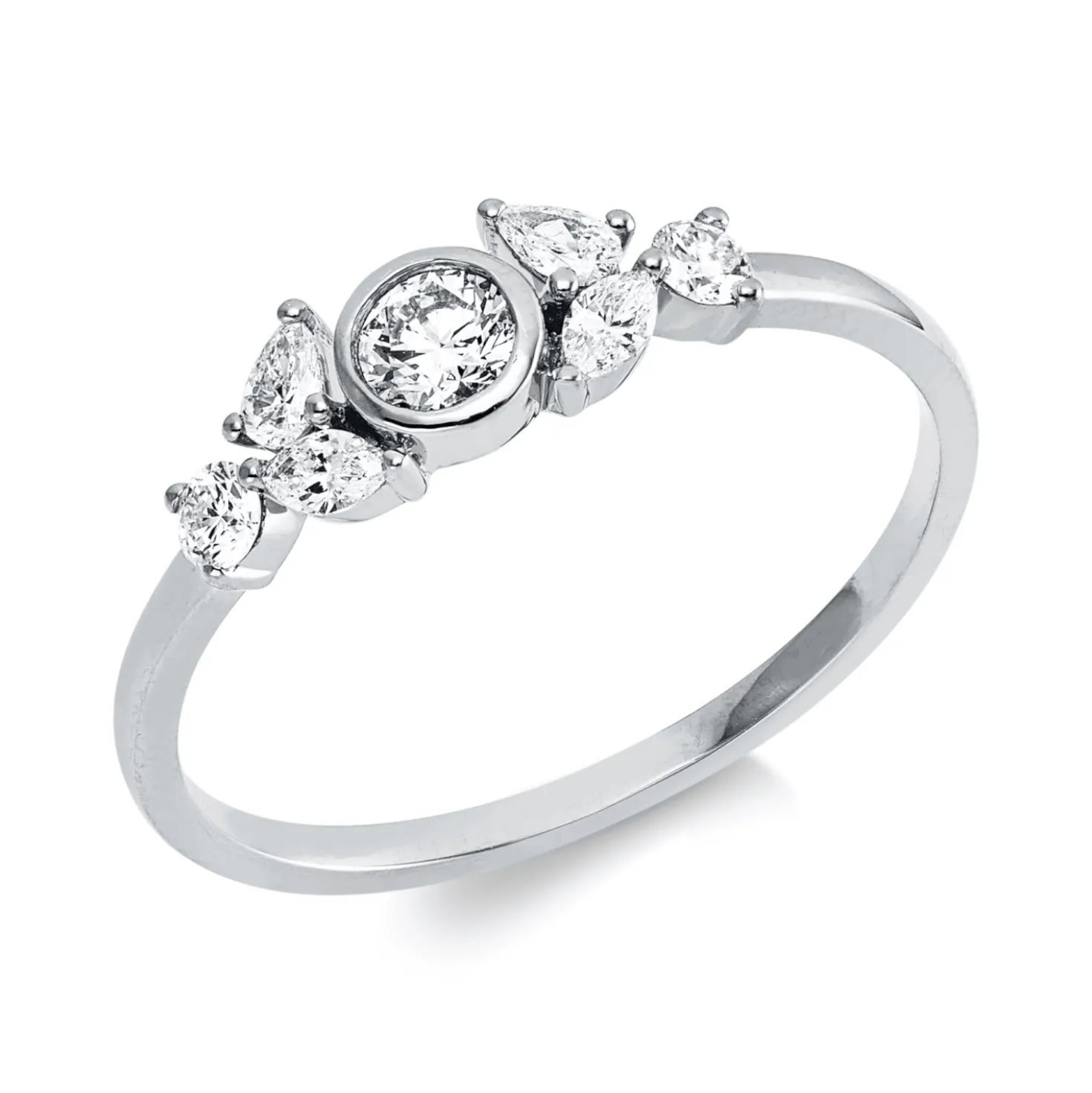 Ring aus 750 Gold Weißgold 7 Diamanten 0,4ct TW-SI B:4,9mm
