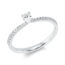 Ring aus 750 Gold Weißgold 21 Diamanten 0,28ct TW-SI B:4,1mm 4er-Krappe