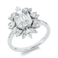 Ring aus 750 Gold Weißgold 33 Diamanten 1,29ct TW-SI B:18mm 4er-Krappe