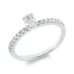 Ring aus 750 Gold Weißgold 17 Diamanten 0,46ct TW-SI B:4,9mm 4er-Krappe