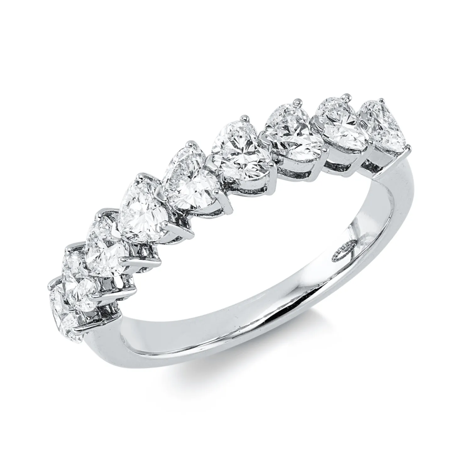 Ring aus 750 Gold Weißgold 9 Diamanten Herz-Schliff 1,32ct F-VSI B:3,8mm