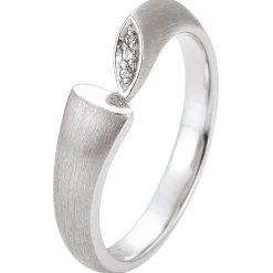 Ring aus 585 Gold Weißgold mattiert mit 3 Diamanten 0,019 Ct. W-SI, B: 5,2mm