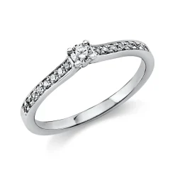 Ring aus 750 Gold Weißgold mit 17 Diamanten Brillanten 0,22 Ct. 4er-Krappe