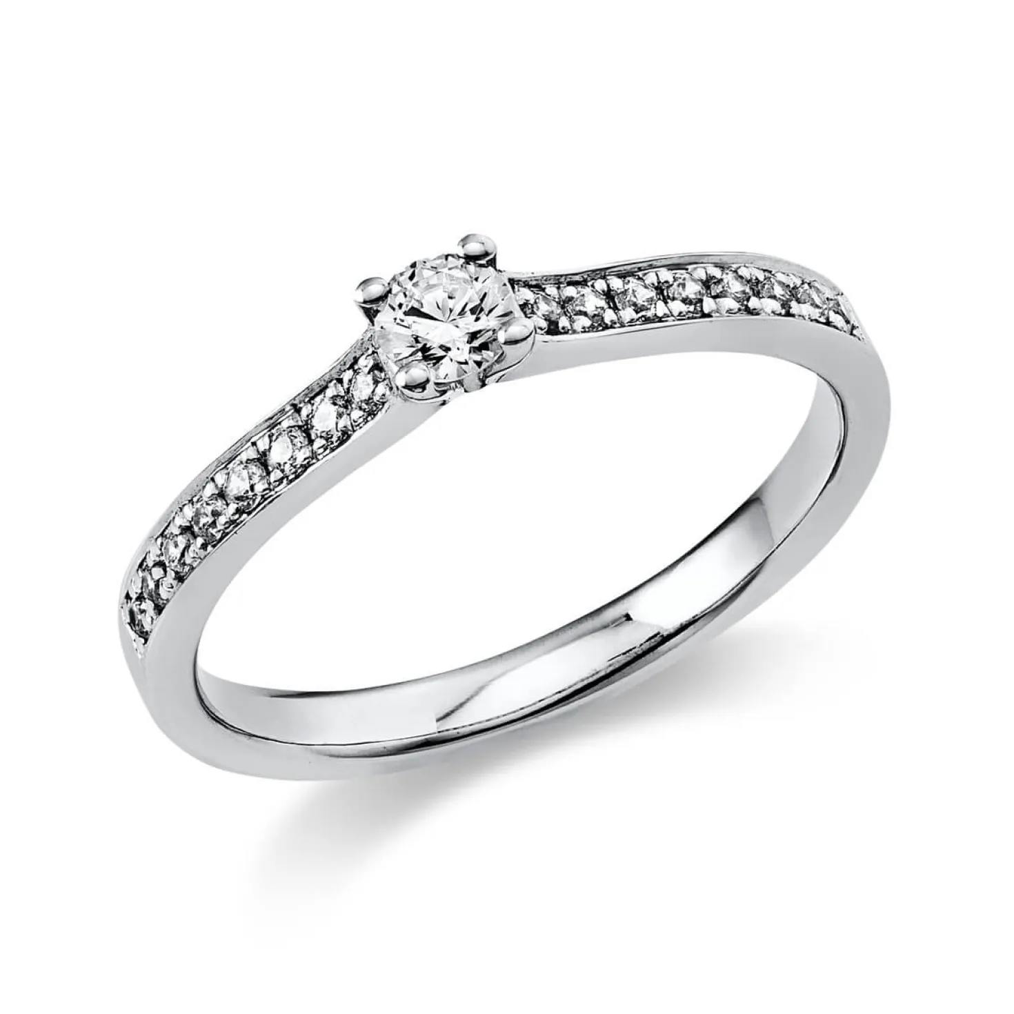 Ring aus 750 Gold Weißgold mit 17 Diamanten Brillanten 0,29 Ct. 4er-Krappe