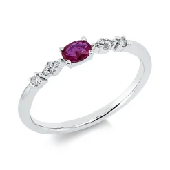 Ring aus 750 Gold Weißgold Rubin 0,17ct rot 10 Diamanten 0,05ct B:2,8mm