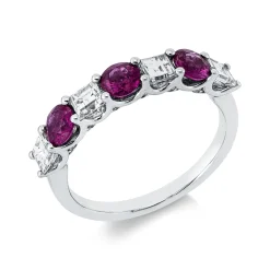 Ring aus 750 Gold Weißgold 3 Rubine 0,87ct rot 16 Diamanten 0,77ct B:4mm
