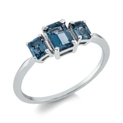 Ring aus 750 Gold Weißgold 3 Topase 1,21ct London Blue B:12,5mm 4er-Krappe